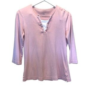 Van Heusen Women’s Pink Cotton Eyelet Ruffle 3/4 Sleeves Size Medium